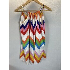 Lola And The Boys size 10 Satin rainbow zig‎ zag sun Dress  beads beach FUN
